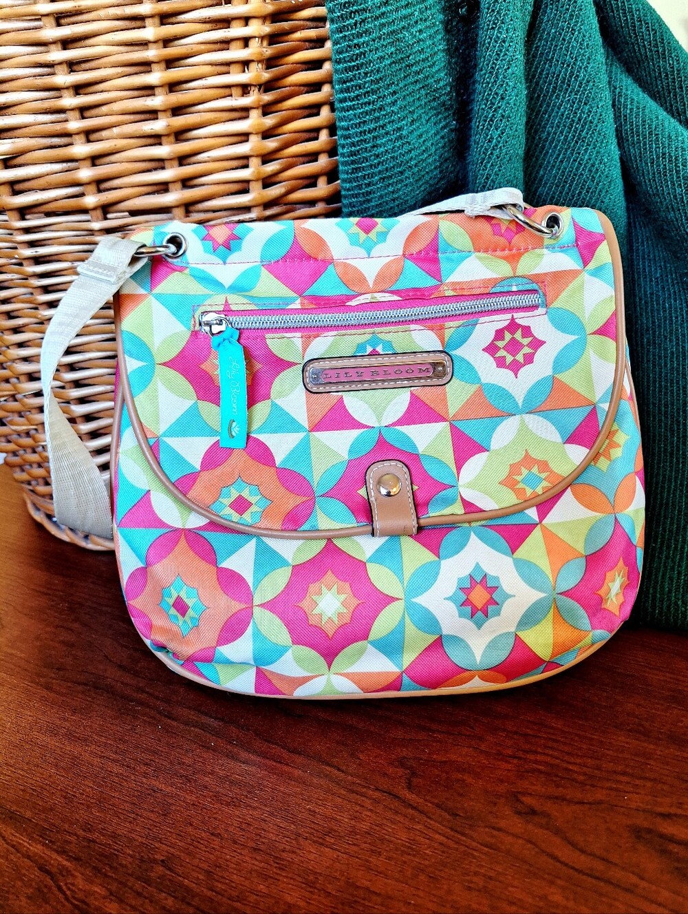 NWOT Lily Bloom Crossbody Bag Vibrant Geo Tile Print Recycled Eco-Frdly Canvas